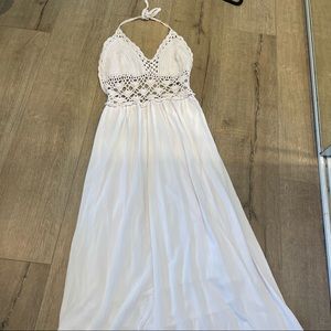 White crochet boho maxi dress